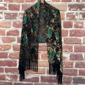 Pretty Persuasions Scarf Shawl Women's OS Boho Floral Velvet Burnout Fringe Wrap